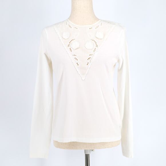 Helmut Lang Women White Knit Embroidery Long Sleeve Top Size S - Picture 1 of 5